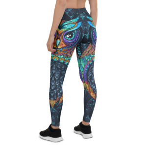 Aegis Fox Multicolor Ornamental Owl Athletic Leggings - 4-Way Stretch Workout Compression Performance Tights