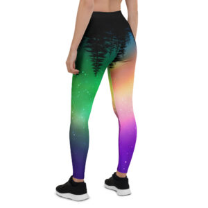 Aegis Fox Aurora Pine Galaxy Athletic Leggings - 4-Way Stretch Microfiber Compression Performance Workout Leggings for Women
