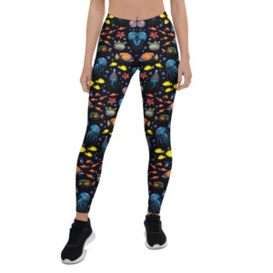 Aegis Fox Deep Ocean Jellyfish Leggings - UPF 50+ Athletic Compression Workout Gear with Sea Creatures Design for Women