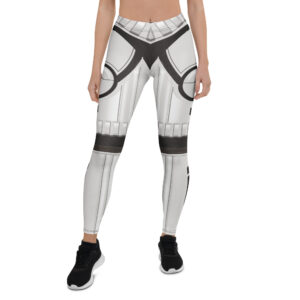 Aegis Fox Black & White Stormtrooper Armor Athletic Leggings - 4-Way Stretch Compression Performance Workout Gear