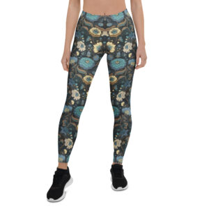 Aegis Fox Blue Floral Compression Leggings - Athletic Workout Tights with 4-Way Stretch Microfiber | Women's Performance Activewear