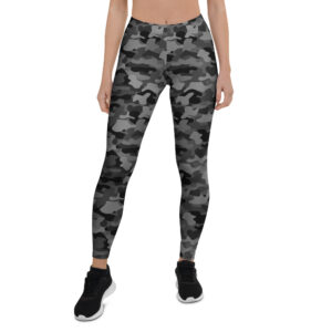 Aegis Fox Black Gray White Camo Leggings - 4-Way Stretch Athletic Compression Workout Pants with Microfiber Comfort for Women