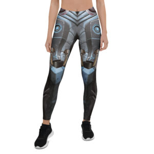 Aegis Fox Silver Robotic Armor Athletic Leggings - 4-Way Stretch Compression Performance Workout Pants with Microfiber Fabric