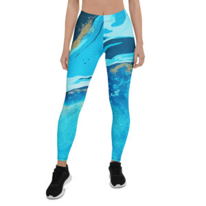 Aegis Fox Vibrant Blue Abstract Pattern Athletic Leggings - 4-Way Stretch Microfiber Compression Performance Workout Leggings for Women
