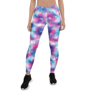 Aegis Fox Tie Dye Leggings - Pink Purple Blue Athletic Compression Leggings with 4-Way Stretch Microfiber