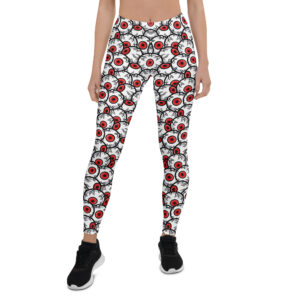 Aegis Fox Red & Black Eyeball Athletic Leggings | 4-Way Stretch Compression Workout Leggings for Women | Microfiber Statement Print