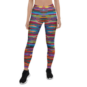 Aegis Fox Multicolored Zigzag Pattern Athletic Leggings - 4-Way Stretch Workout Performance Compression Tights for Women