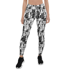 Aegis Fox Black & White Chess Piece Athletic Leggings - 4-Way Stretch Compression Microfiber Workout Leggings for Women, Moisture-Wicking Performance