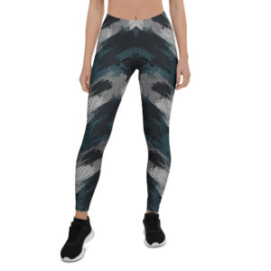 Aegis Fox Abstract Brushstroke Midnight Blue Leggings - 4-Way Stretch Microfiber Athletic Compression Leggings for Women