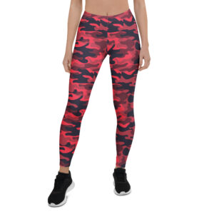Aegis Fox Deep Red Hot Pink Camo Leggings - 4-Way Stretch Microfiber Athletic Compression Leggings for Women with UPF 50+ Protection