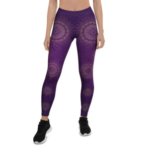 Aegis Fox Deep Purple Gradient Mandala Compression Leggings - 4-Way Stretch Microfiber Athletic Wear