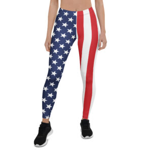 Aegis Fox Asymmetrical American Flag Leggings - 4-Way Stretch Athletic Compression Performance Workout Leggings with Stars and Stripes Design | Patriotic Running, Training & Fitness Apparel