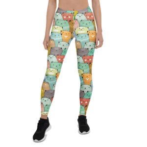 Aegis Fox Pastel Cat Print Athletic Leggings - Microfiber Workout Compression Leggings for Women with 4-Way Stretch Fabric