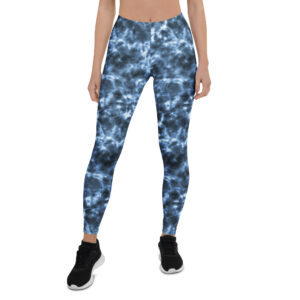 Aegis Fox Dark Blue Tie-Dye Compression Leggings - 4-Way Stretch Microfiber Athletic Workout Pants with Cosmic Pattern