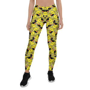 Aegis Fox Yellow Duck Emoji Leggings - 4-Way Stretch Microfiber Athletic Leggings with Cool Sunglasses Ducks Print for Women