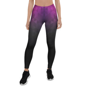 Aegis Fox Magenta-Purple to Black Ombré Geometric Leggings - 4-Way Stretch Compression Workout Leggings with Polygon Pattern, UPF 50+ Microfiber Athletic Wear