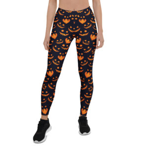 Aegis Fox Black & Orange Jack-O-Lantern Compression Leggings - Halloween Athletic Performance Wear with 4-Way Stretch Microfiber | Women's Workout Leggings