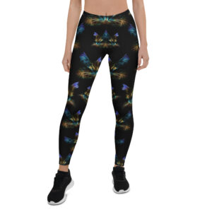 Aegis Fox Black Neon Cat Leggings - Athletic 4-Way Stretch Microfiber Workout Compression Leggings - Glowing Digital Print Women's Athletic Wear