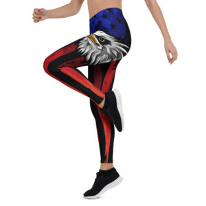 Aegis Fox Bald Eagle American Flag Athletic Leggings - 4-Way Stretch Compression Performance Workout Leggings for Women