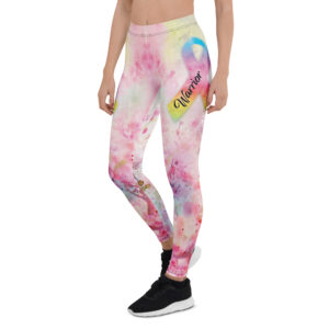 Aegis Fox Warrior Cancer Awareness Athletic Leggings - Pink Purple Blue Yellow Watercolor Pattern with 4-Way Stretch Microfiber | Compression Performance Leggings
