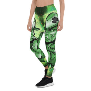 Aegis Fox Green Graffiti Street Art Leggings - Athletic Compression Workout Pants with Urban Cartoon Design | 4-Way Stretch Microfiber Performance Sportswear