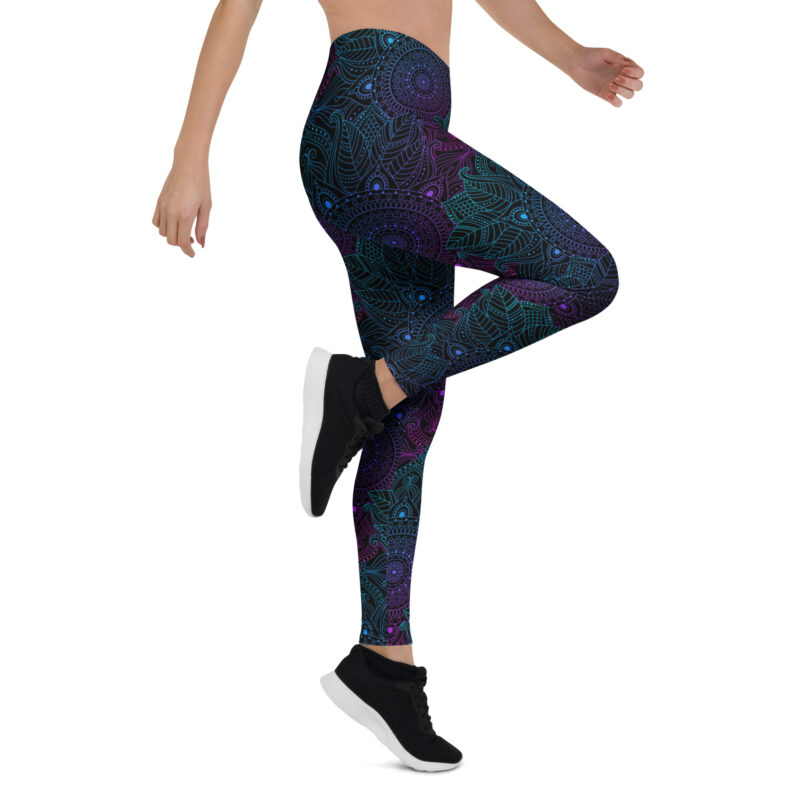 Aegis Fox Purple Blue Green Mandala Leggings - Athletic Compression Leggings with 4-Way Stretch Microfiber | Performance Workout Leggings for Women - Image 7