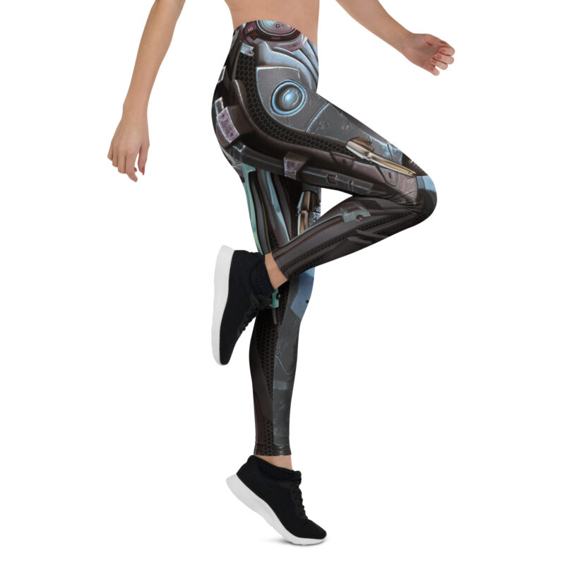 Aegis Fox Silver Robotic Armor Athletic Leggings - 4-Way Stretch Compression Performance Workout Pants with Microfiber Fabric - Image 7