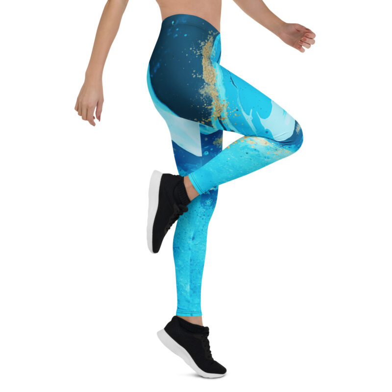 Aegis Fox Vibrant Blue Abstract Pattern Athletic Leggings - 4-Way Stretch Microfiber Compression Performance Workout Leggings for Women - Image 7