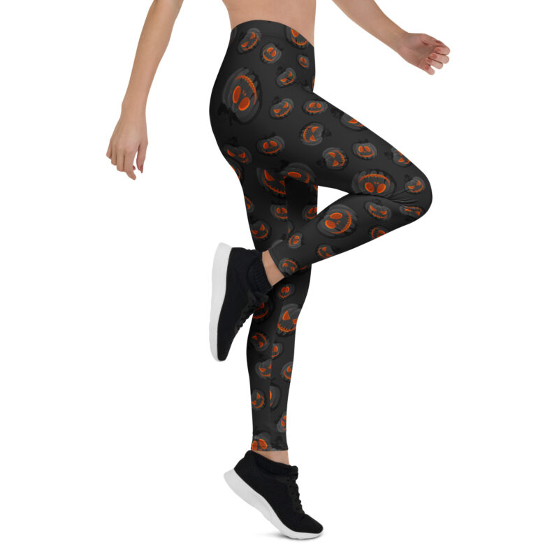 Aegis Fox Black & Orange Jack-O'-Lantern Athletic Leggings - 4-Way Stretch Microfiber Compression Workout Performance Halloween Design - Image 7