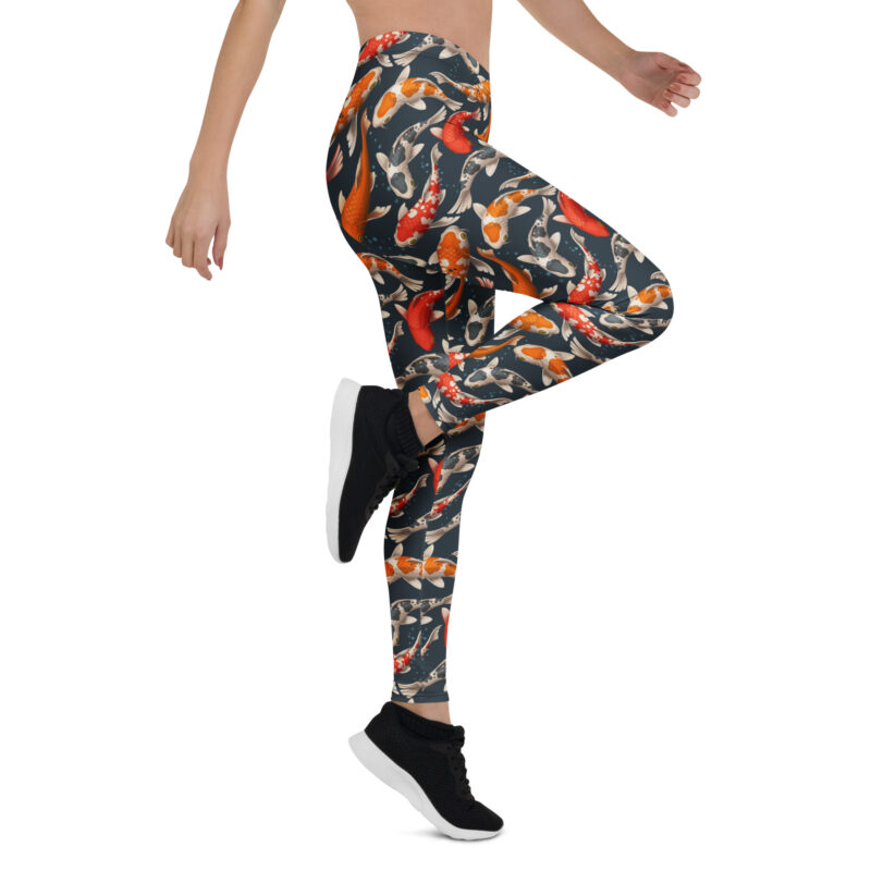 Aegis Fox Japanese Koi Fish Leggings - 4-Way Stretch Microfiber Athletic Workout Compression Leggings for Women (Black/Orange/Red) - Image 7