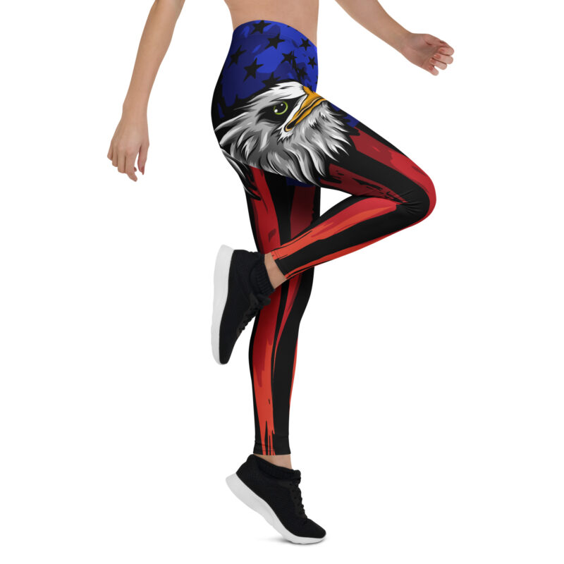 Aegis Fox Bald Eagle American Flag Athletic Leggings - 4-Way Stretch Compression Performance Workout Leggings for Women - Image 7