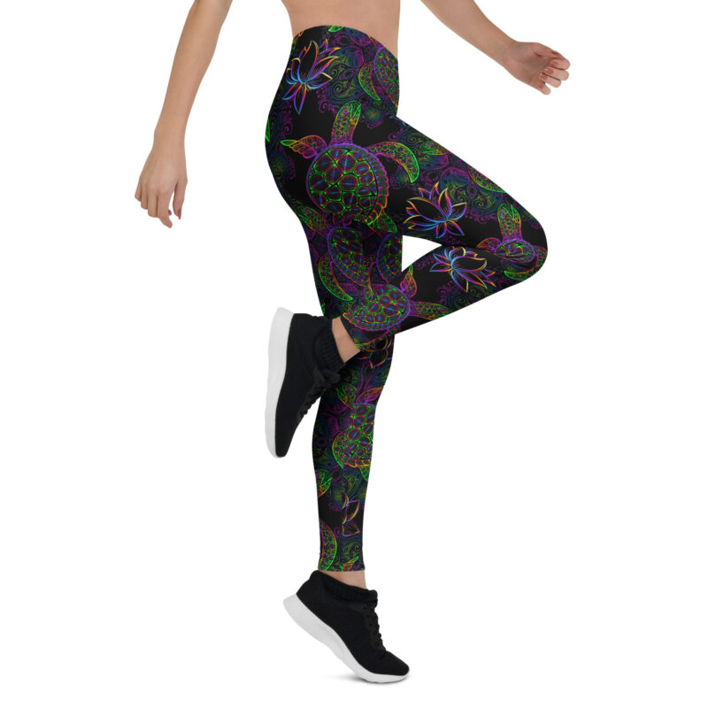 Aegis Fox Neon Turtle & Floral Athletic Leggings - 4-Way Stretch Microfiber Compression Workout Leggings for Women - Image 7