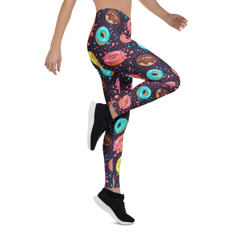 Aegis Fox Dark Multicolor Donut Athletic Leggings - 4-Way Stretch Microfiber Workout Compression Leggings for Women, Pink Blue Yellow Print - Image 7