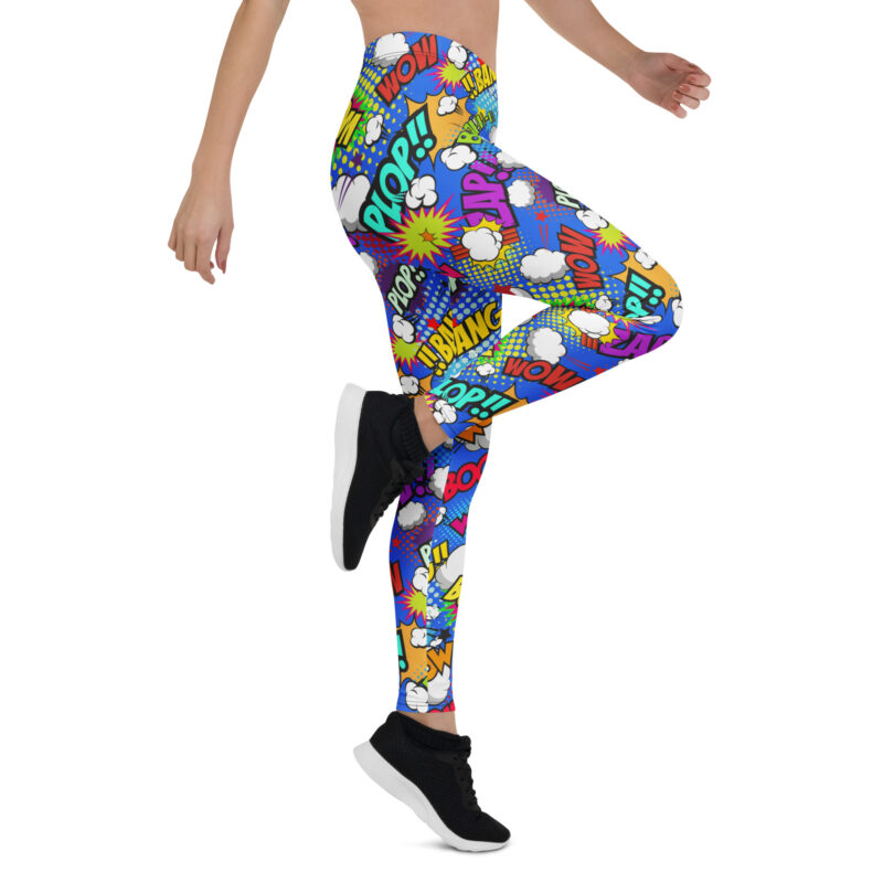Aegis Fox Multicolor Comic Book Leggings - 4-Way Stretch Compression Athletic Leggings with Pop Art Onomatopoeia Print | Microfiber Performance Workout Wear - Image 7