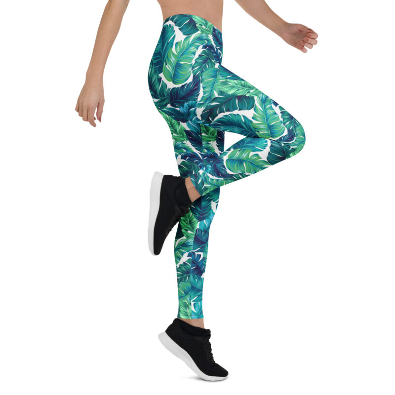 Aegis Fox Green & Blue Tropical Leaf Athletic Leggings - 4-Way Stretch Compression Performance Workout Pants with UPF 50+ Protection - Image 7