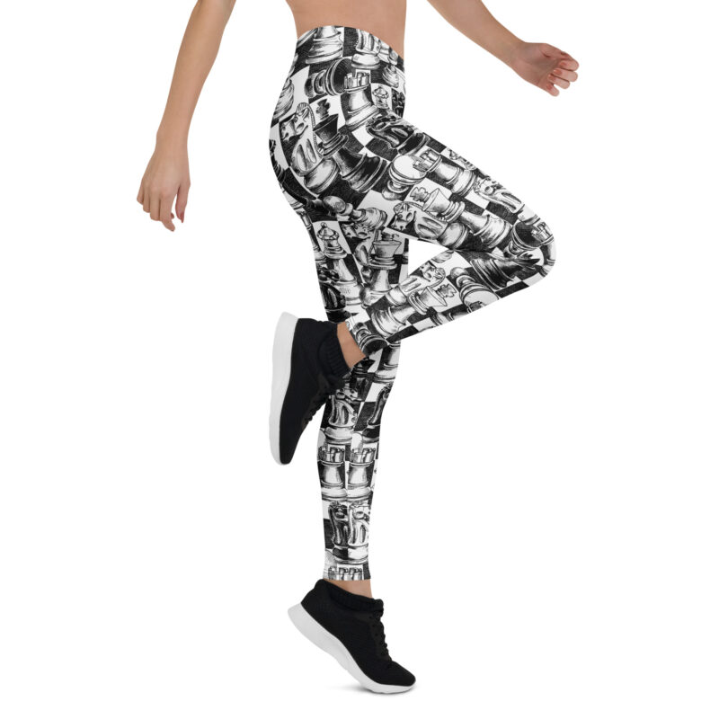 Aegis Fox Black & White Chess Piece Athletic Leggings - 4-Way Stretch Compression Microfiber Workout Leggings for Women, Moisture-Wicking Performance - Image 7