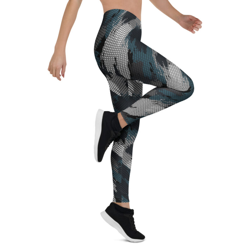Aegis Fox Abstract Brushstroke Midnight Blue Leggings - 4-Way Stretch Microfiber Athletic Compression Leggings for Women - Image 7