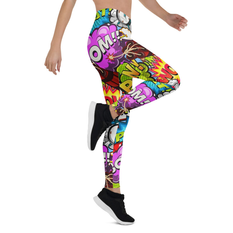Aegis Fox Multicolor Comic Book Exclamation Leggings - 4-Way Stretch Athletic Compression Workout Leggings with Pop Art Design - Image 7