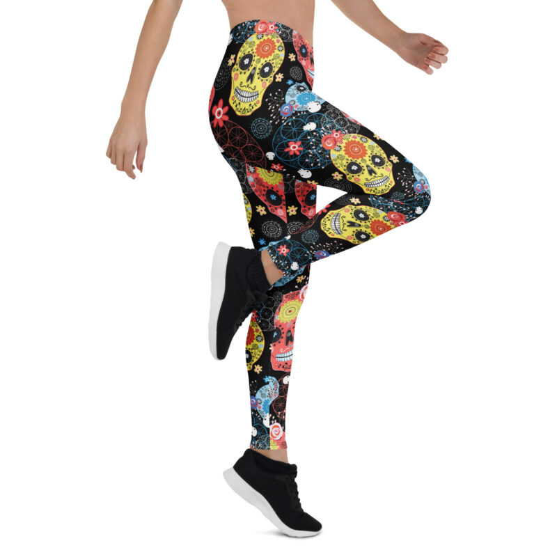 Aegis Fox Multicolor Sugar Skull Leggings - 4-Way Stretch Microfiber Compression Athletic Leggings with Day of the Dead Calavera Design for Workouts - Image 7