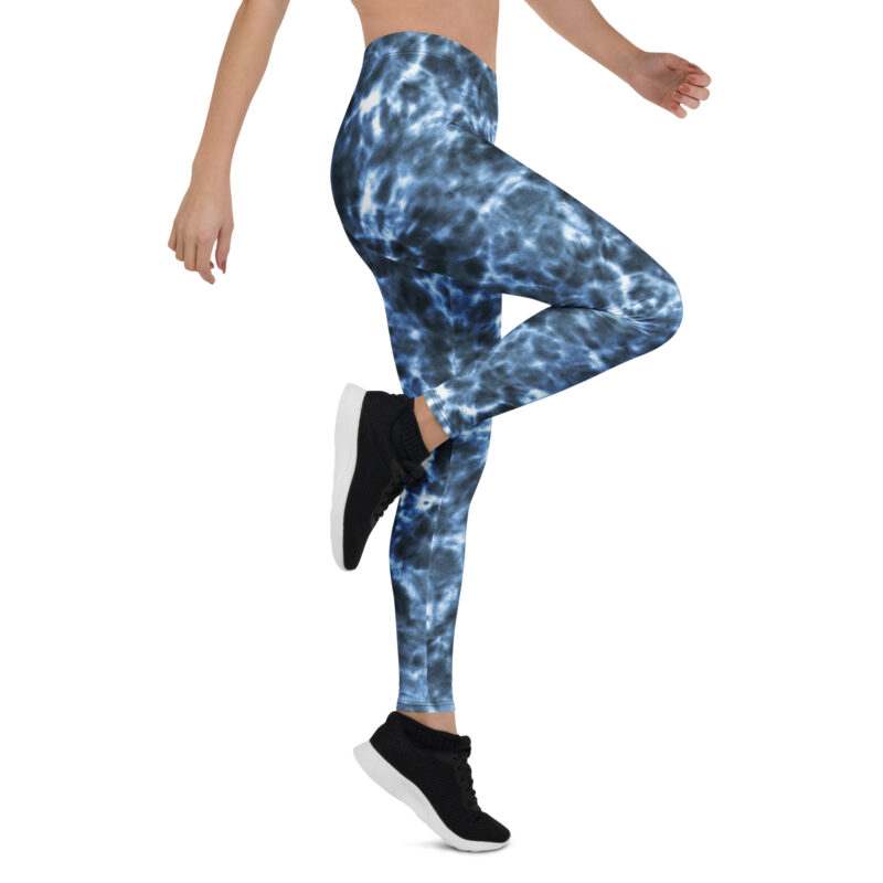 Aegis Fox Dark Blue Tie-Dye Compression Leggings - 4-Way Stretch Microfiber Athletic Workout Pants with Cosmic Pattern - Image 7