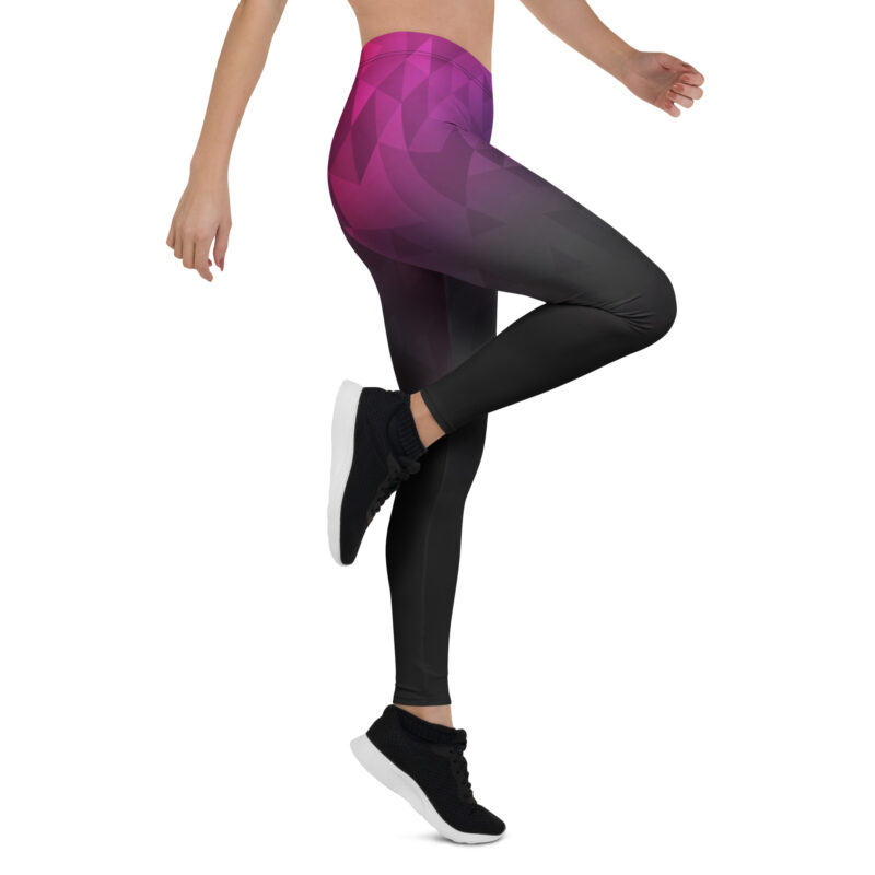 Aegis Fox Magenta-Purple to Black Ombré Geometric Leggings - 4-Way Stretch Compression Workout Leggings with Polygon Pattern, UPF 50+ Microfiber Athletic Wear - Image 7