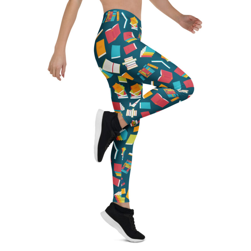 Aegis Fox Deep Teal Book Lover Leggings - 4-Way Stretch Microfiber Athletic Workout Leggings for Bookworms, Women's Compression Book-Themed Performance Apparel - Image 7