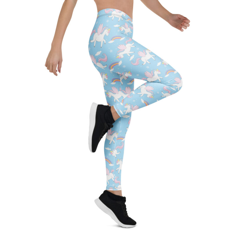 Aegis Fox Unicorn Fantasy Leggings - Light Pastel Blue 4-Way Stretch Microfiber Athletic Compression Workout Leggings with Rainbow Accents - Image 7