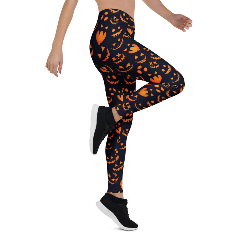 Aegis Fox Black & Orange Jack-O-Lantern Compression Leggings - Halloween Athletic Performance Wear with 4-Way Stretch Microfiber | Women's Workout Leggings - Image 7