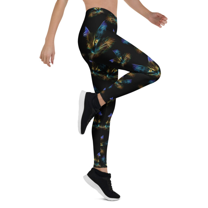 Aegis Fox Black Neon Cat Leggings - Athletic 4-Way Stretch Microfiber Workout Compression Leggings - Glowing Digital Print Women's Athletic Wear - Image 7