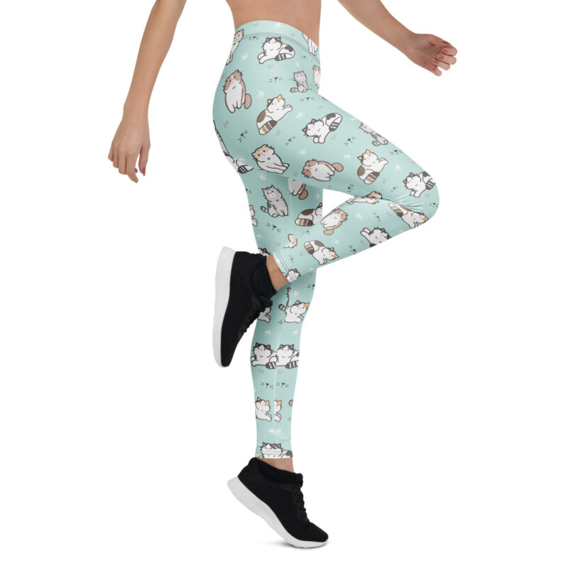 Aegis Fox Pastel Blue Cat Print Athletic Leggings - Kawaii Cartoon Design with 4-Way Stretch Microfiber for Women - Image 7