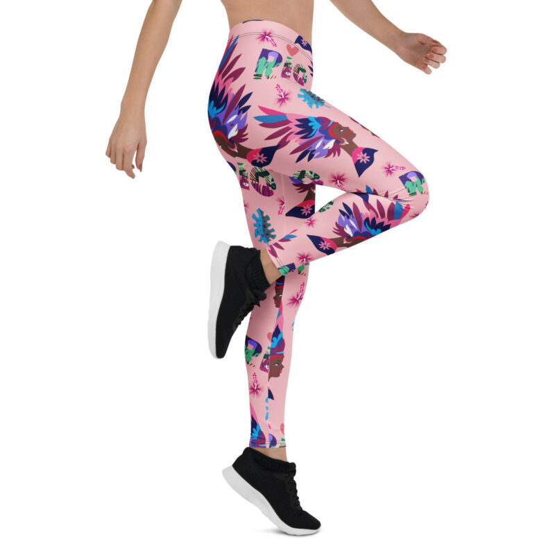 Aegis Fox Pink Tribal Pattern Leggings - 4-Way Stretch Athletic Compression Workout Leggings with African-Inspired Design - Image 7